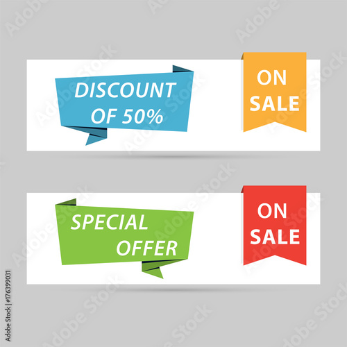 Sale banner collection, special offe, discount tag, vector illustration.