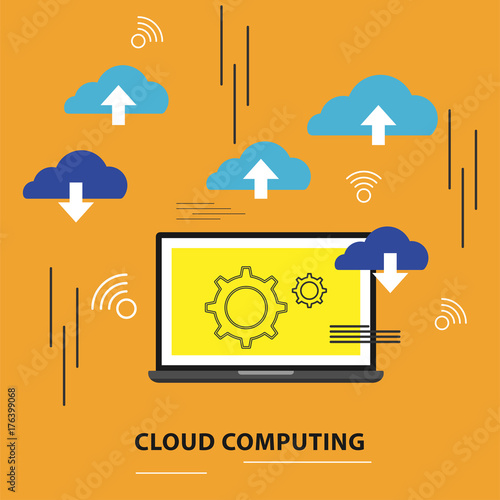 Cloud computing network connected. flat design. vector illustration.