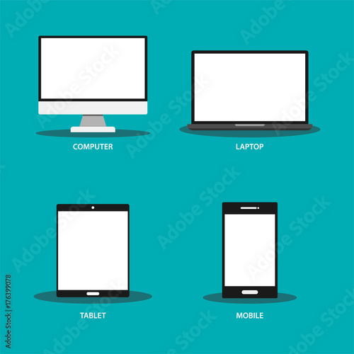 Flat design tablet pc, mobile phone, modern vector icon set.