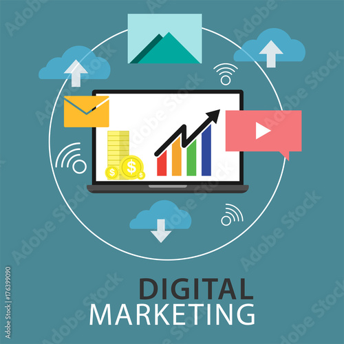 Flat design vector illustration concept for digital marketing.