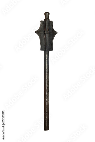 Tablou pe pânză Old iron mace isolated on white.