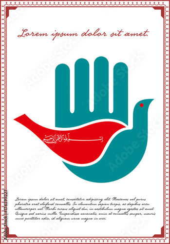 vector illustration peaceful of the bird in hand like Hamsa, hand of Fatima, vector illustration