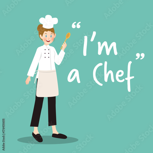 Chef character with spoon on green background