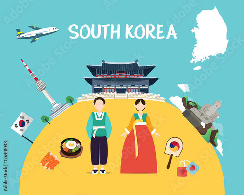 Traveling to South Korea with landmarks and map