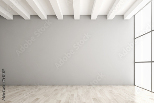 Fototapeta Naklejka Na Ścianę i Meble -  Modern bright living room, white wall. 3D rendering illustration