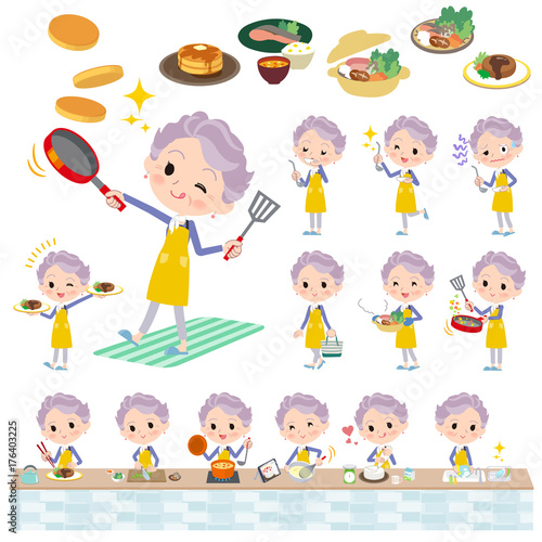blue one piece old women_cooking