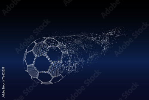 Football or Soccer abstract illuminated ball. Vector sport illustration of flying Soccer Ball made of glowing particles. Abstract 3D neon sport sign