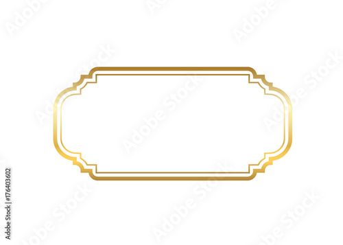 Gold frame. Beautiful simple golden design. Vintage style decorative border isolated white background. Elegant gold art frame. Empty copy space decoration, photo, banner Vector illustration