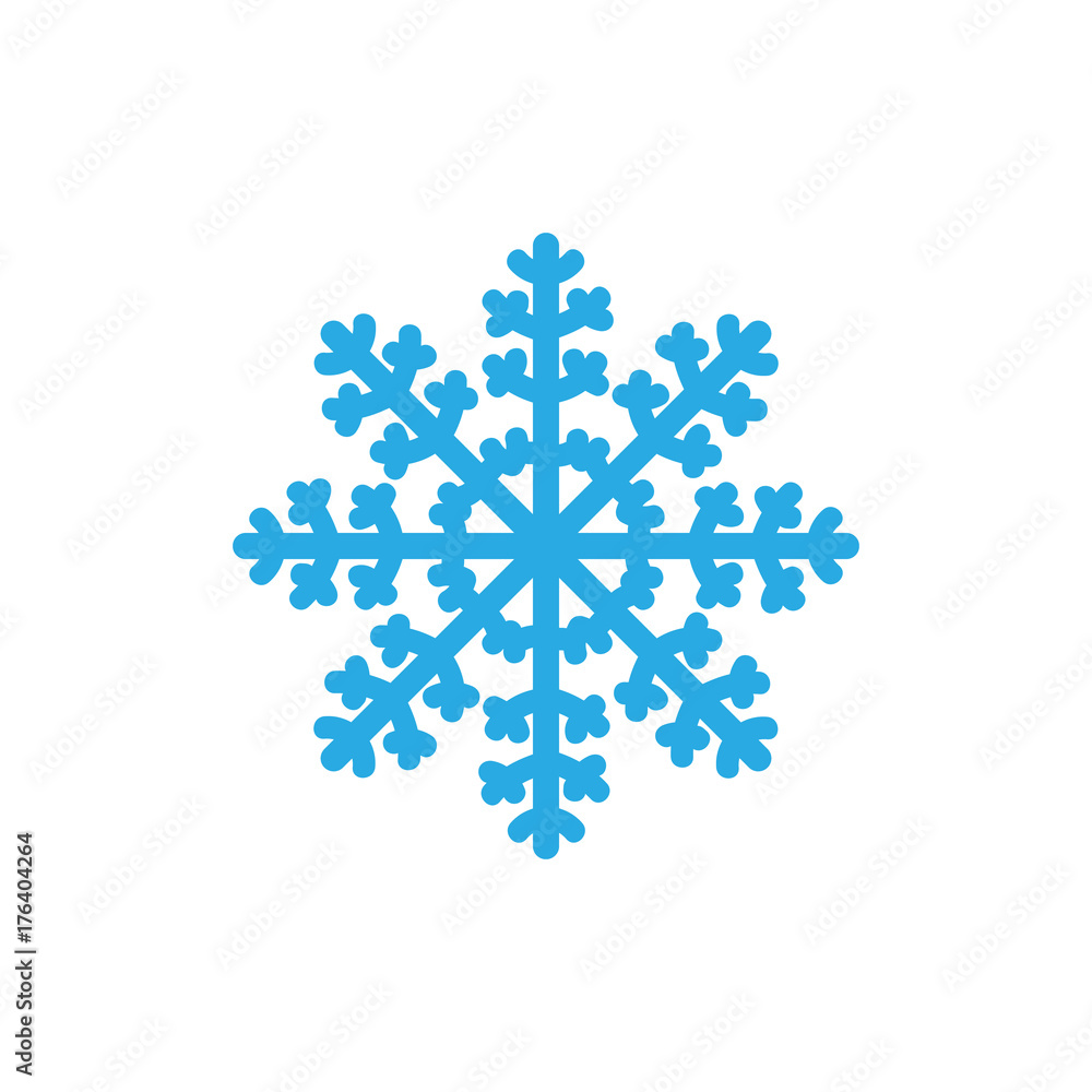 Snowflake icon. Blue silhouette snow flake sign, isolated on white background. Flat design. Symbol of winter, frozen, Christmas, New Year holiday. Graphic element decoration. Vector illustration Snowflake icon. Blue silhouette snow flake sign, isolated on white background. Flat design. Symbol of winter, frozen, Christmas, New Year holiday. Graphic element decoration. Vector illustration