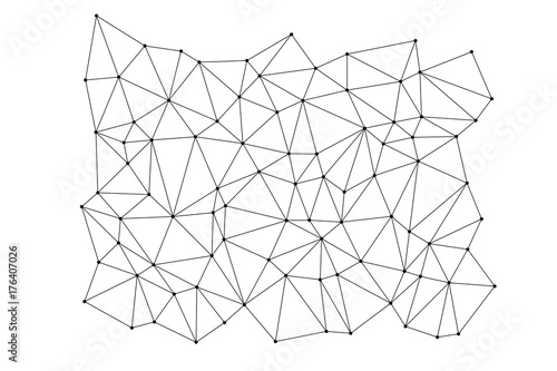 Neural networks conception. Technology concept slide for business presentation from black points of connection lines on white background. IT-development conception. Neural connections