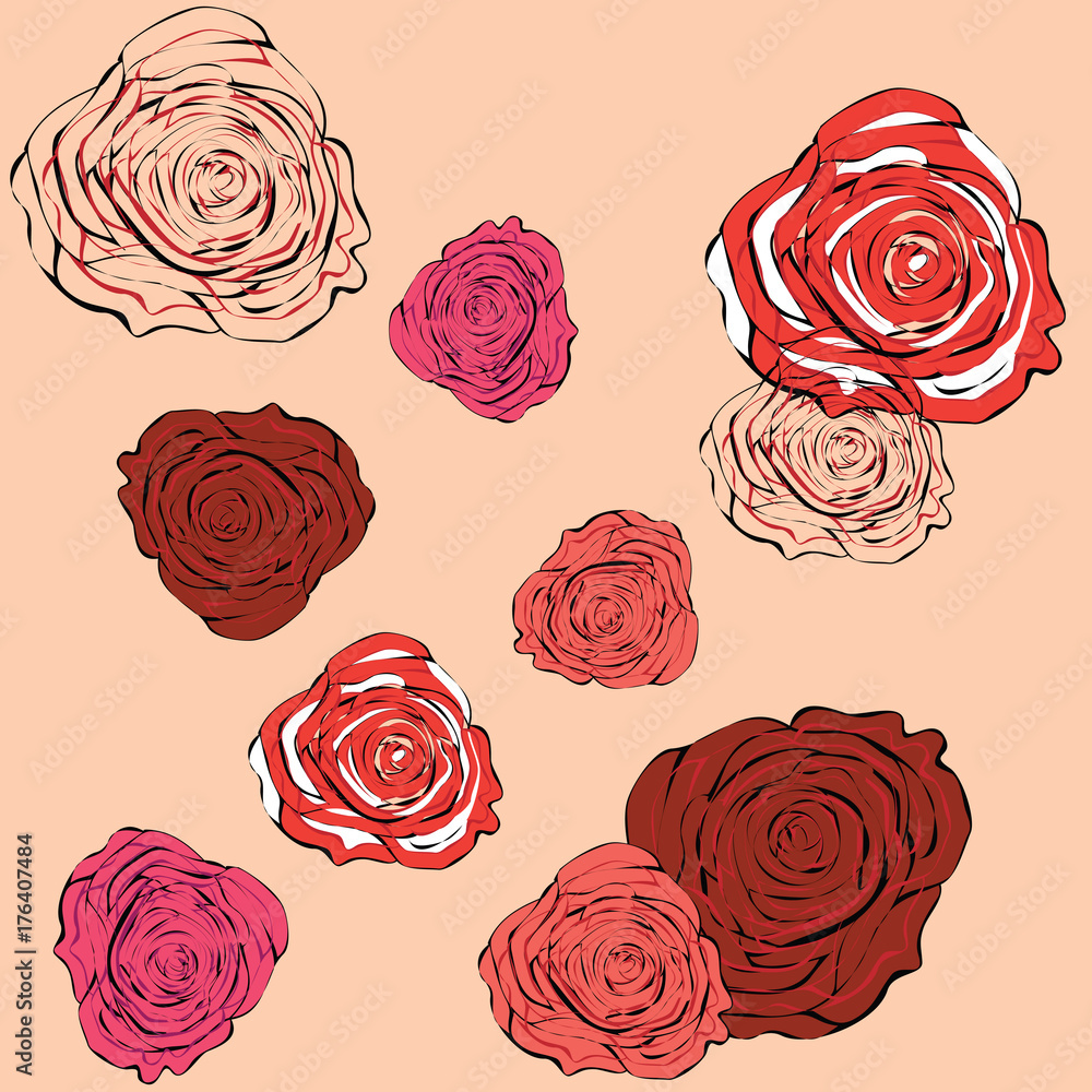 Pink background with outline roses