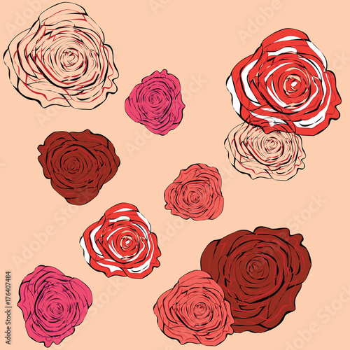 Wallpaper Mural Pink background with outline roses Torontodigital.ca