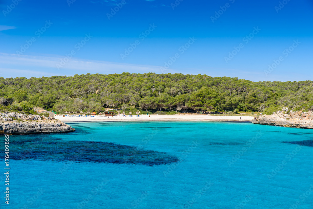Beautiful Beach of Cala S'Amarador at Mondrago - Natural Park on Majorca Spain, Balearic Islands, Mediterranean Sea, Europe Beautiful Beach of Cala S'Amarador at Mondrago - Natural Park on Majorca Spain, Balearic Islands, Mediterranean Sea, Europe