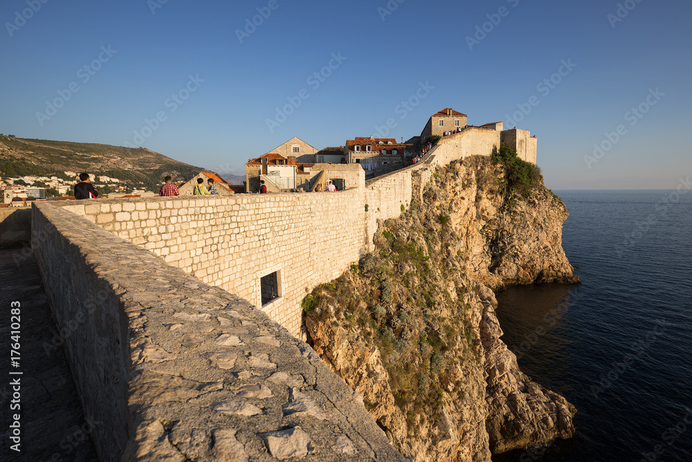 Panorama of the old city of Dubrovnik at sunset