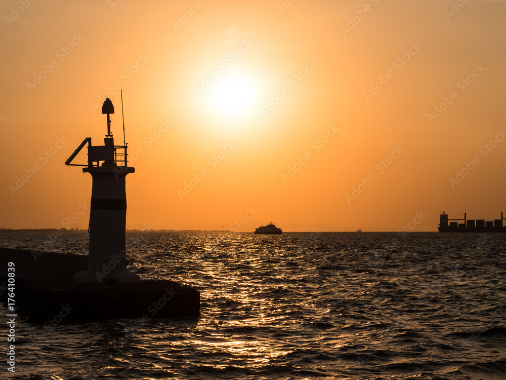 Fototapeta premium sunset by the sea, izmir turkey