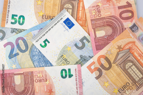 Detail of banknotes of the European Union as a background