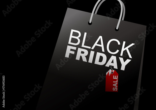 Vector black friday sale design of shopping bag on white background