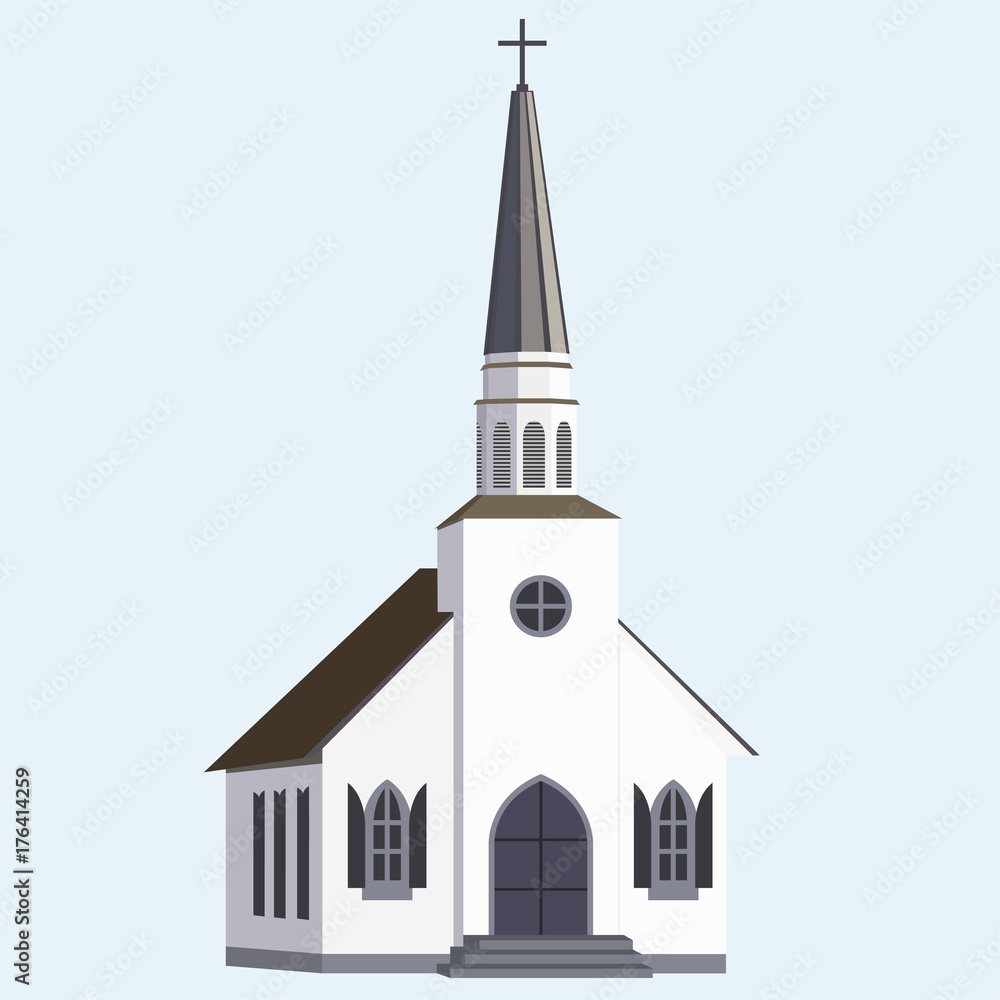 Isolated old church on white background. Religious building. Vector illustration Isolated old church on white background. Religious building. Vector illustration