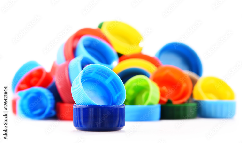 Plastic bottle caps isolated on white background Plastic bottle caps isolated on white background