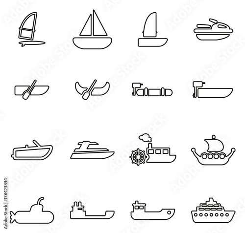 Water Transport  Icons Thin Line Vector Illustration Set