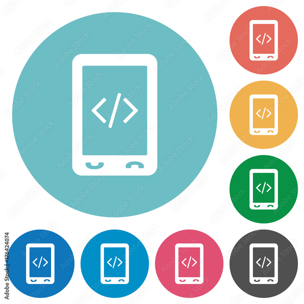 Mobile scripting flat round icons Mobile scripting flat round icons
