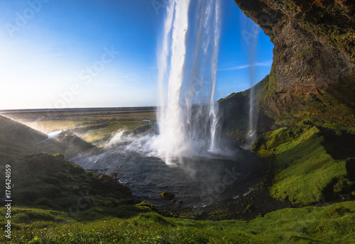 at the back of seljalandsfoss in iceland