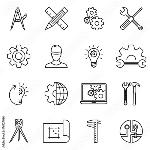 Engineering and Construction line icon set. Vector illustration.