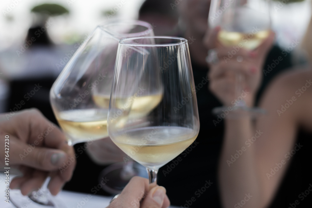 Friends in restaurant having a toast.