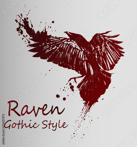 A beautiful dark sketch of a flying raven - gothic style. Raven Tattoo