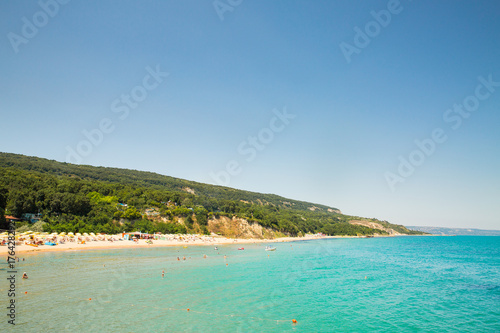 Beautiful sea coast, Sea beach, resort area in sunny weather in Bulgaria, golden sands © alexander132