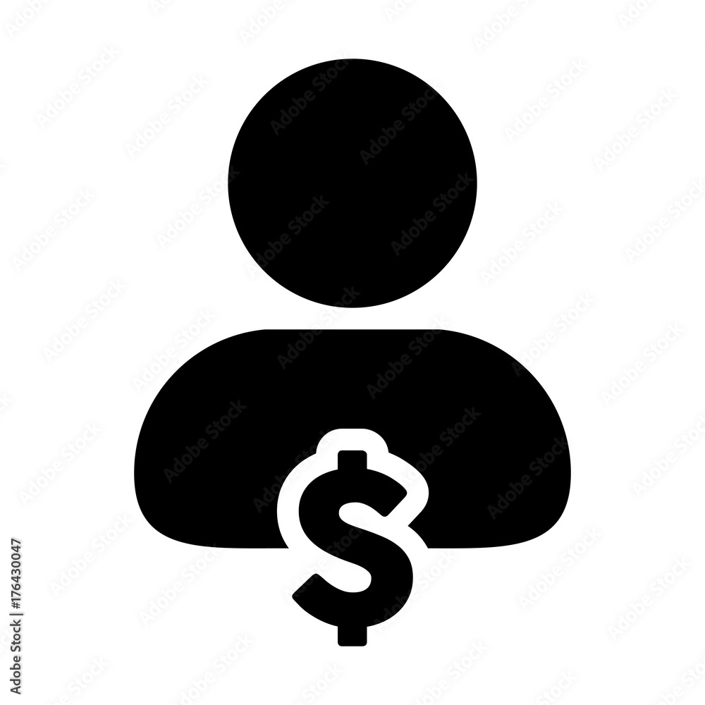 Dollar Sign Icon Vector Currency Symbol With Male Person Avatar for Business and Finance in Glyph Pictogram illustration Dollar Sign Icon Vector Currency Symbol With Male Person Avatar for Business and Finance in Glyph Pictogram illustration