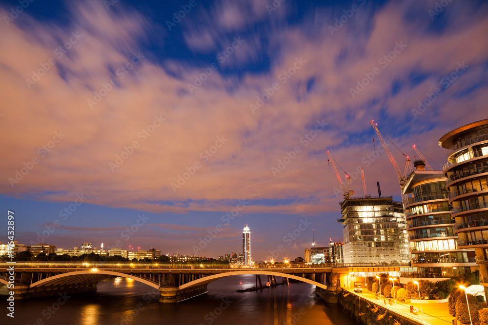 Battersea power station, London, View from Chelsea Bridge during the blue hour
