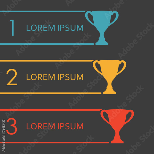 Trophy Cups infographics template. 1, 2, 3 place award. Vector illustration.