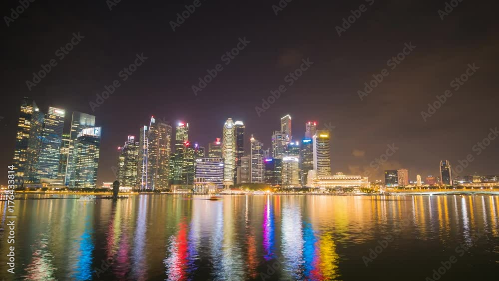 Time-lapse motion of central business district building of Singapore city at night Time-lapse motion of central business district building of Singapore city at night