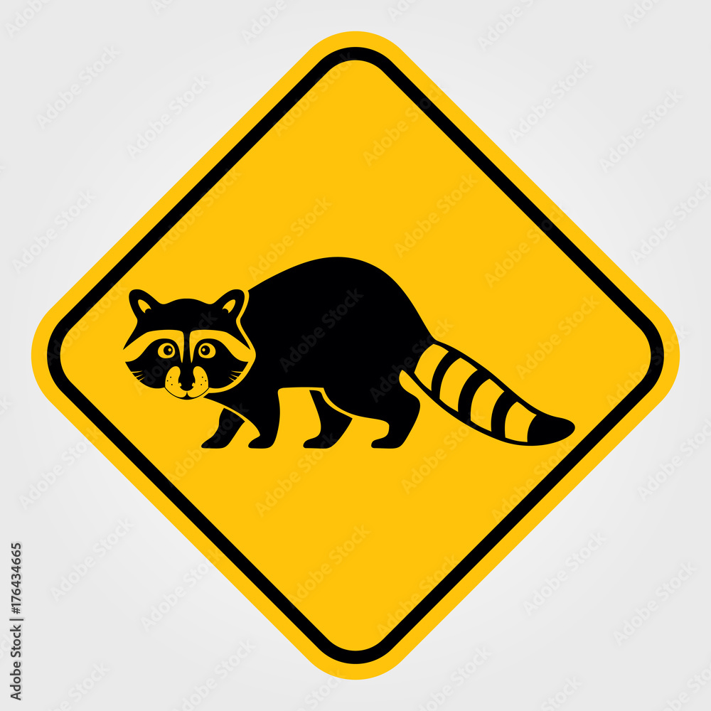 Attention Raccoon, Animal. Road sign. Attention Raccoon, Animal. Road sign.