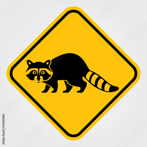Attention Raccoon, Animal.  Road sign.