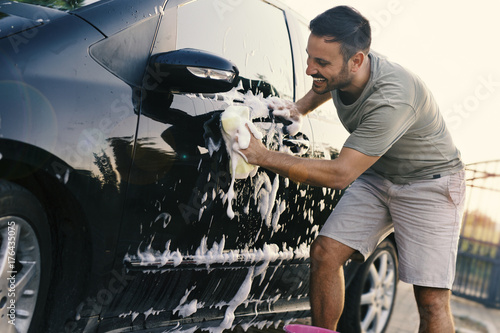 Man washing car