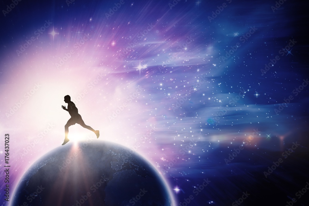 Composite image of male runner running Composite image of male runner running