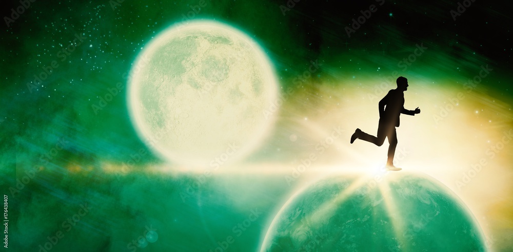 Composite image of businessman running 