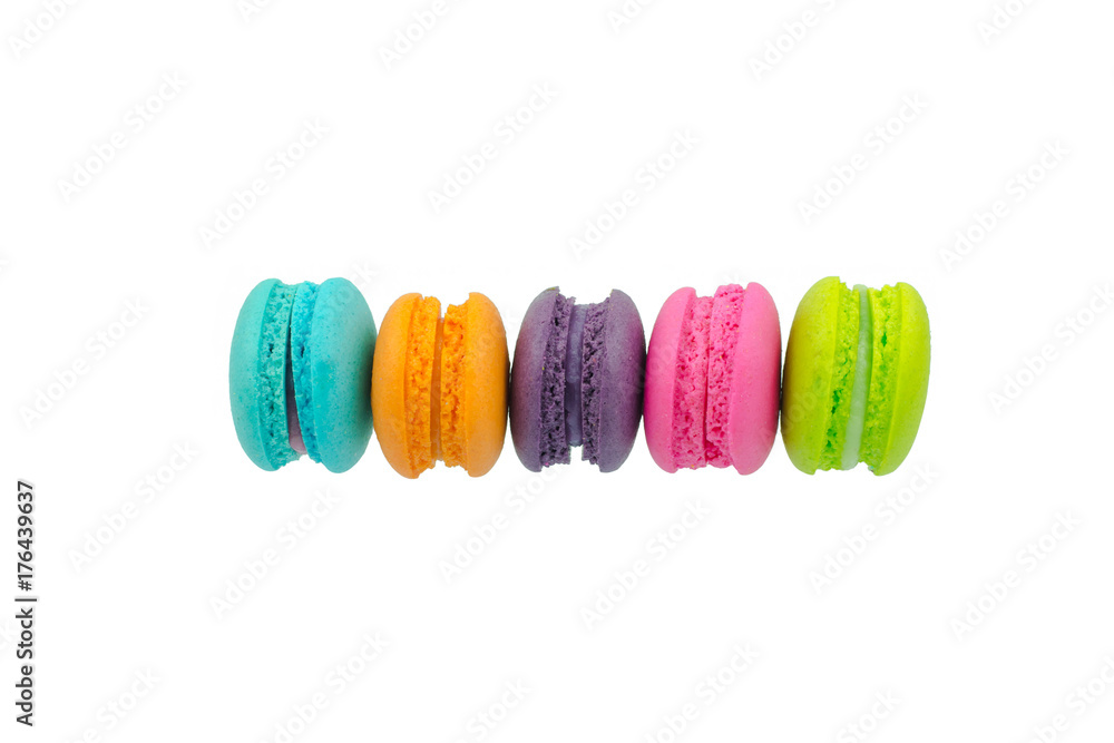 Sweet colorful macarons isolated on white background. Sweet colorful macarons isolated on white background.