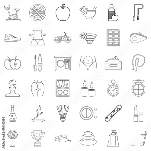 Beauty icons set, outline style