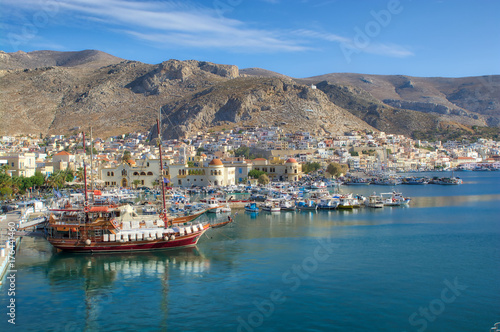 A beautiful wood ship at the port of Pothia, Kalymnos, Greece
