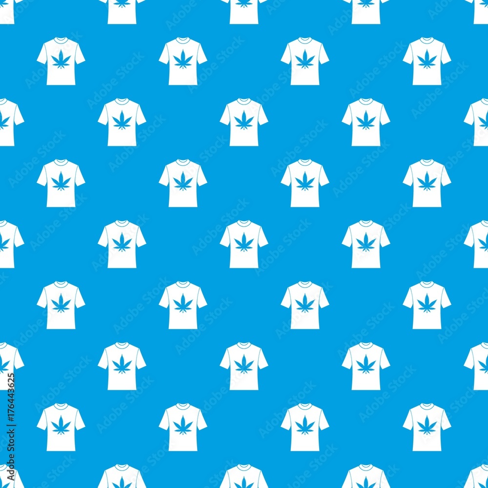T-shirt with print of cannabis pattern seamless blue