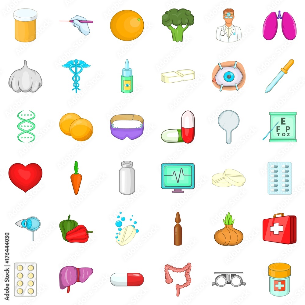 Pipette icons set, cartoon style Pipette icons set, cartoon style