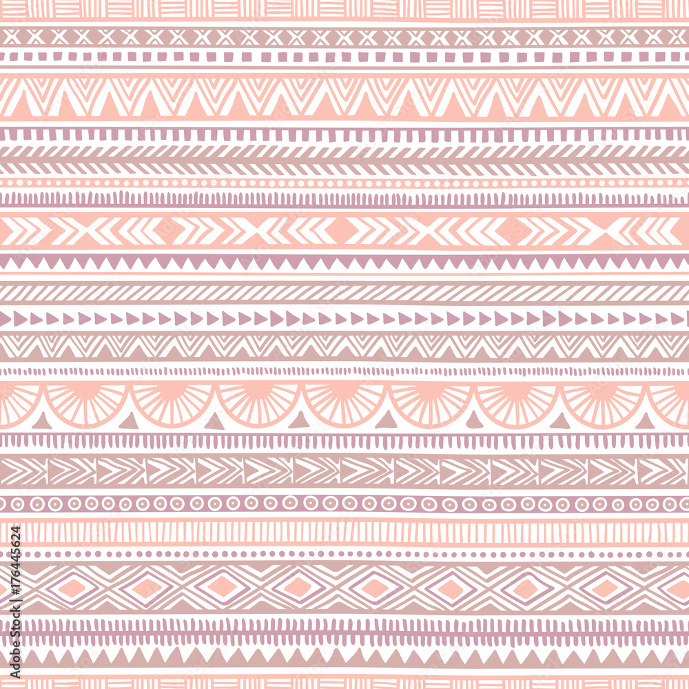 Seamless ethnic pattern. Tribal and aztec motifs. Striped vintage print. Pink, purple and white colors. Trend print for textiles. Seamless ethnic pattern. Tribal and aztec motifs. Striped vintage print. Pink, purple and white colors. Trend print for textiles.