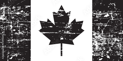 Canada grunge old flag, black isolated on white background, vector illustration.