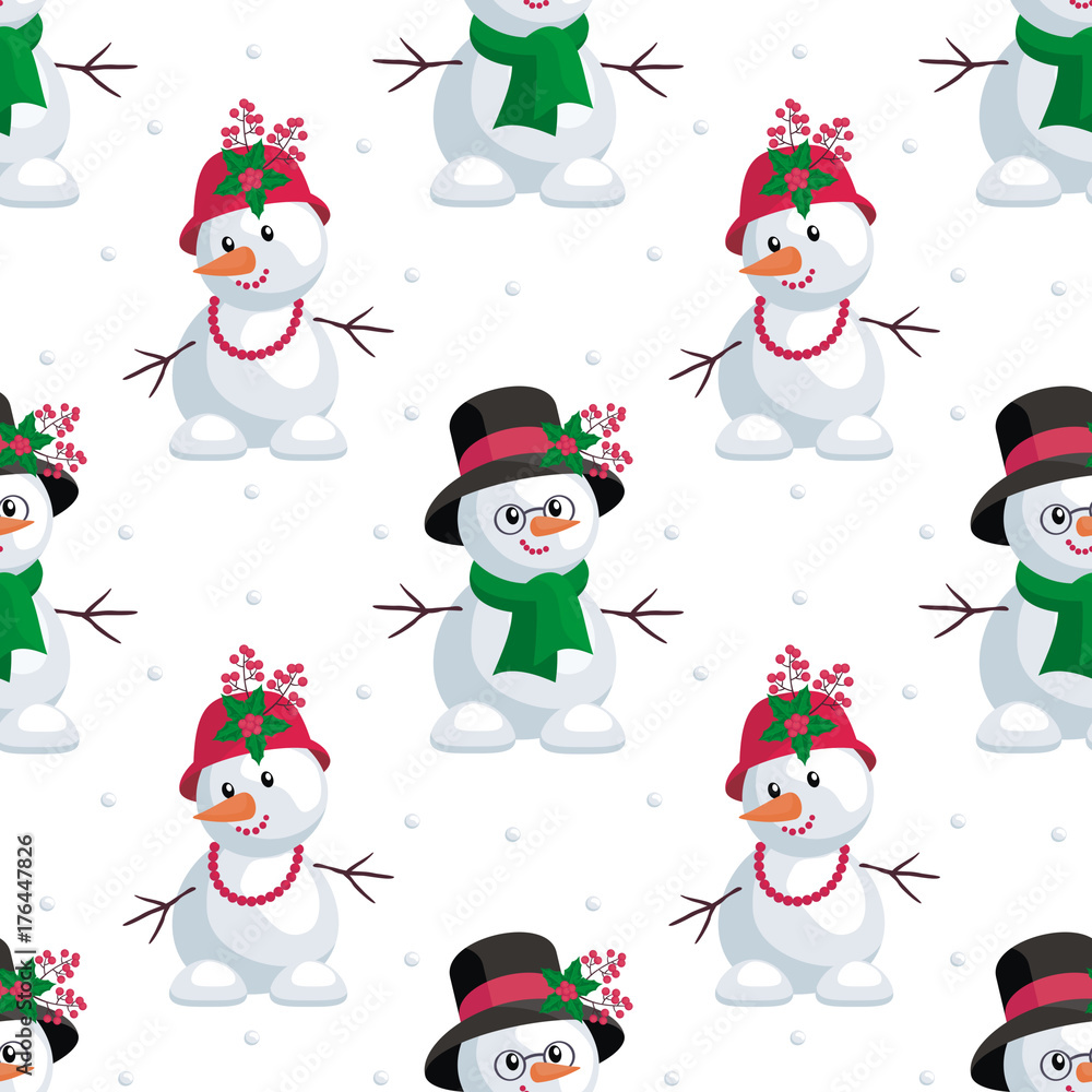 Christmas seamless pattern with the image of snowmen in cartoon style. Vector colorful background Christmas seamless pattern with the image of snowmen in cartoon style. Vector colorful background