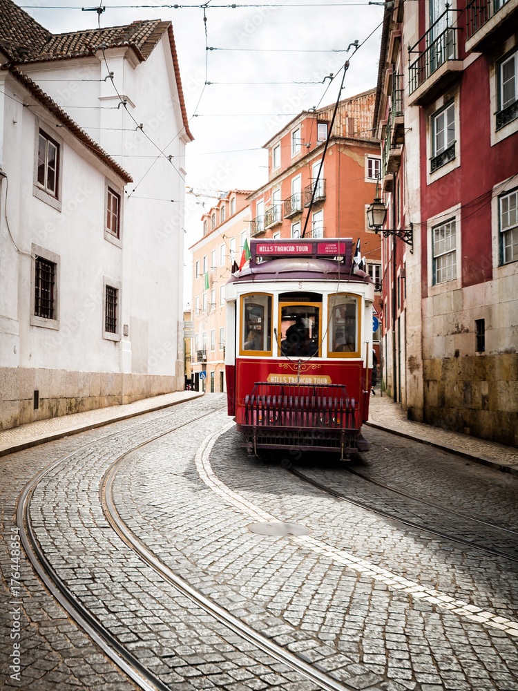Lisbon Tram In Alfama Area Portugal