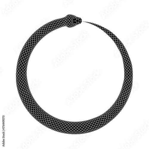 Vector Ouroboros symbol tattoo design isolated on a white background.
