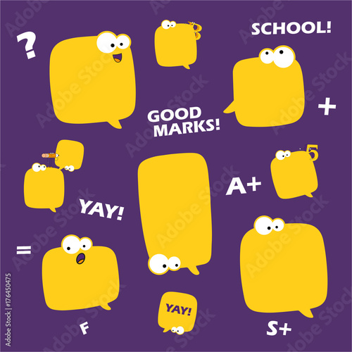 School bright stickers. Colorful school objects and text. Yay school.